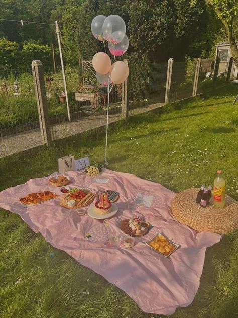 Simple Picnic Ideas Decoration, Picnic Idea For Birthday, Pinterest Picnic Aesthetic, Pink Themed Picnic, Birthday Picnic Checklist, 16 Birthday Party Ideas Picnic, Outdoor Aesthetic Birthday, Birthday Picnic Setup Ideas, Floral Picnic Birthday Party