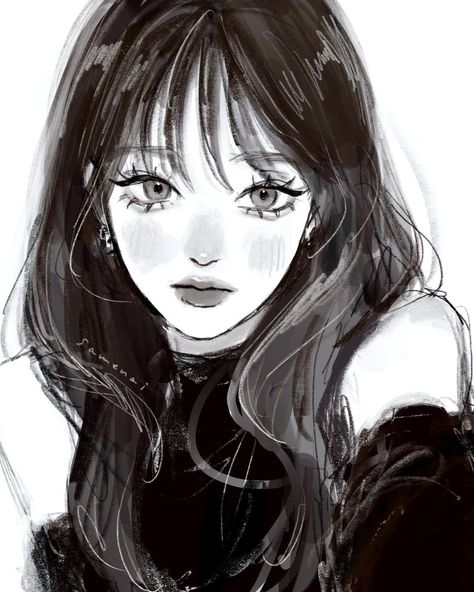Estilo Dark, Anime Goth, Digital Portrait Illustration, Female Drawing, Bleach Anime Art, Instagram Illustration, 캐릭터 드로잉, 인물 드로잉, Aesthetic Drawing