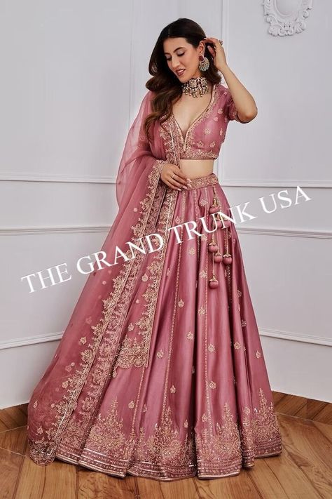 Wedding lehenga with blouse and Dupatta, Classic Indian lehenga, Festival wear lehenga skirt, Sequins work  Ready to wear crop top for Girls Welcome to The Grand Trunk USA Here is the latest Designer Women's Ethnic Wear. 📌 Un-stitched items will be dispatched in 1 day 🎁 Product Specification Japan satin silk lehenga with Dori , sequins & zari work  can can attach 3 meter flair Japan satin silk blouse with Dori , sequins & zari work all over front & back ( Unstitch ) Organza dupatta with Dori , Indian Skirt And Top, Crop Top For Girls, Satin Silk Lehenga, Partywear Lehenga, Skirt Lehenga, Lehenga With Blouse, Dress Lehenga, Lehenga Crop Top, Indian Skirt