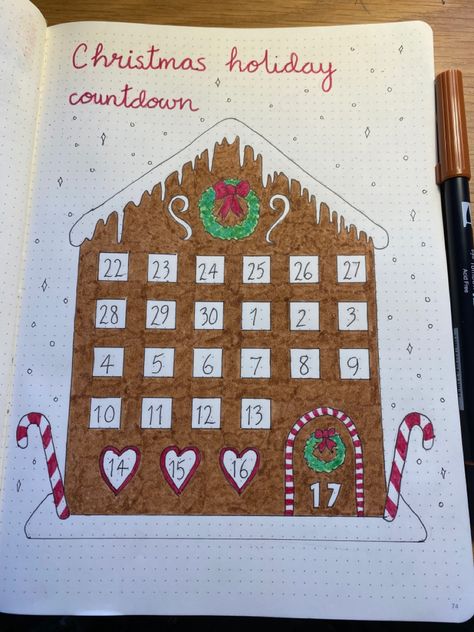 Christmas Countdown Garland, Christmas Countdown Drawing, Christmas Count Down, Christmas Countdown Ideas, December Countdown, Diy Christmas Countdown, Christmas Binder, Christmas Diary, Bullet Journal Christmas