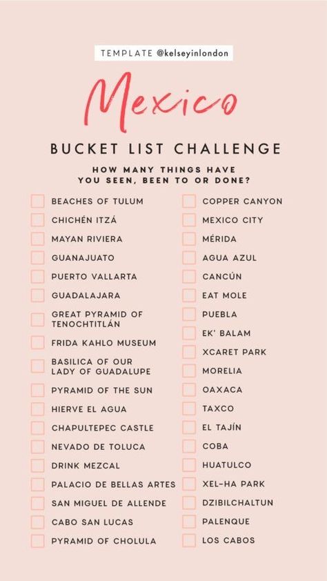 Template Kelseyinlondon, Travel Instagram Story, Mexico Bucket List, Mexico Travel Destinations, Instagram Story Templates, Story Templates, Travel Checklist, Bucket List Destinations, Dream Travel Destinations