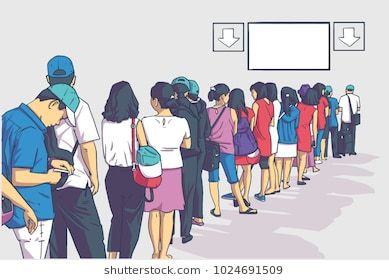 Illustration of crowd of people standing in line in perspective with blank signs in color People Crowd Illustration, People In Line Illustration, Crowd Illustration People, Crowds Illustration, People Standing In Line, Standing Line, Crowd Illustration, Library Illustration, Crowd Drawing