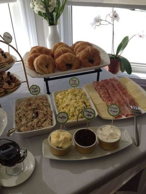 10 Graduation Party Food Bar Inspirations For The Best Party Ever - Society19 Croissant Bar, Baby Shower Luncheon, Baby Shower Brunch Food, Fingerfood Baby, Party Food Bar, Graduation Party Foods, Brunch Decor, Sandwich Bar, Breakfast Party