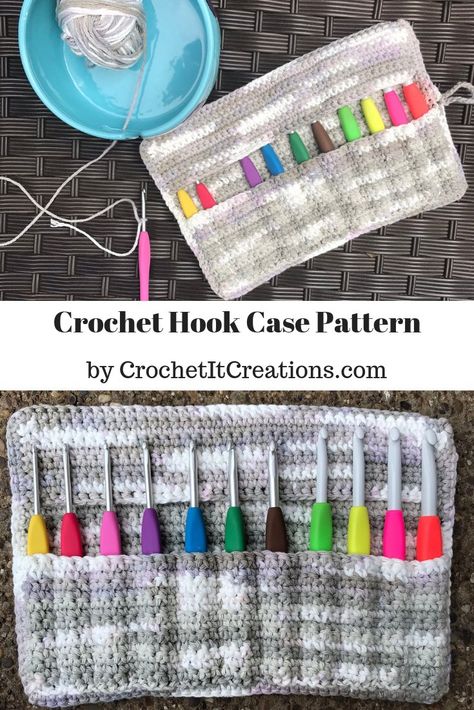 Crochet Hook Case Free Pattern by Crochet It Creations Crochet Hook Case Free Pattern, Crochet Hook Case Pattern, Crochet Needle Case, Diy Crochet Hook, Crochet Hook Holder, Beau Crochet, Crochet It, Crochet Hook Case, Crochet Case