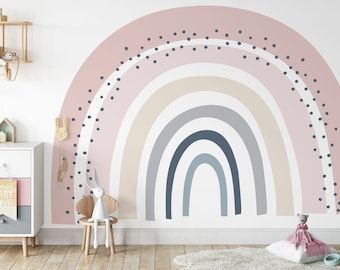 Mural Digital, Warm Grey Walls, Terrazzo Wallpaper, Rainbow Wall Mural, Terrazzo Wall, Rainbow Mural, Boho Rainbow Wall, Rainbow Bedroom, Wallpaper Color