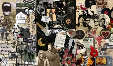 Rock Collage Wallpaper Laptop, Punk Rock Desktop Wallpaper, Grunge Background Wallpapers Laptop, Punk Rock Aesthetic Wallpaper Laptop, Laptop Wallpaper Y2k Grunge, Wallpaper Backgrounds Dark For Laptop, Grunge Wallpaper Macbook, Nirvana Aesthetic Wallpaper Laptop, Rock Band Wallpaper Laptop