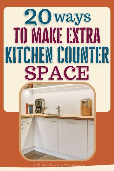 Maximize your kitchen's potential with these brilliant ideas for creating extra counter space! From clever storage solutions to practical countertop extensions, you'll find inspiration to optimize your cooking haven. Click now to explore the full article and join us for more innovative kitchen ideas! End Of Counter Shelves, Kitchen Storage Above Cabinets, Swing Out Kitchen Counter, How To Save Counter Space Kitchen Ideas, Adding More Counter Space In Kitchen, Kitchen Prep Area Counter Space, Add Kitchen Counter Space, Expandable Kitchen Counter, More Kitchen Counter Space