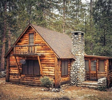 Log Cabin Homes, Little Cabin In The Woods, Stone Chimney, Rustic Log Cabin, Log Home Plans, Small Log Cabin, Cottage Cabin, Cabin Living, Little Cabin