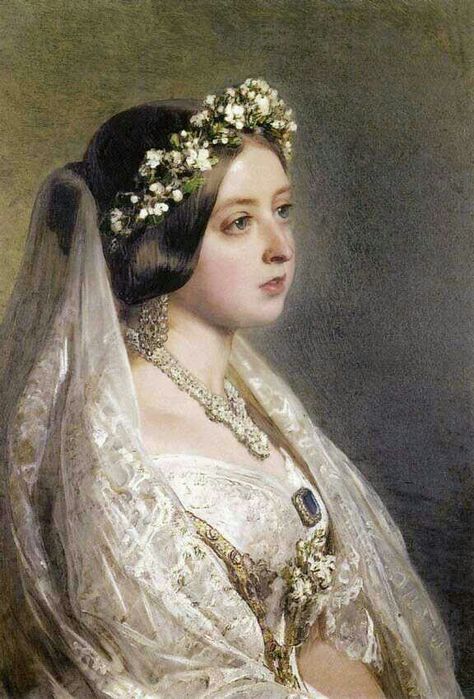 Wedding Day. Queen Victoria Queen Victoria Wedding, Victoria Wedding Dress, Franz Xavier Winterhalter, Wedding Veil Styles, Era Victoria, Young Queen Victoria, Queen Victoria Family, Queen Victoria Prince Albert, Bridal Veils And Headpieces