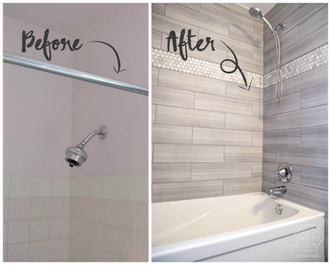 Remodelaholic | How to Update a Tile Shower & Tub in a Weekend Bathroom Diy Remodel, Bathroom Remodel On A Budget, Beautiful Bathroom Designs, Small Bathroom Renovation, Bathtub Remodel, Remodel On A Budget, Bathroom Diy, Bathroom Goals, Diy Bathroom Remodel