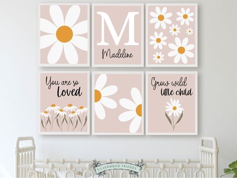 Daisy Nursery Print Set of 6 Custom Baby Name Nursery Poster - Etsy Name Poster Ideas, Daisy Nursery Theme, Daisy Room Decor, Daisy Room, Daisy Printable, Daisy Nursery, Printable Nursery Wall Art, Printable Ideas, Nursery Room Design