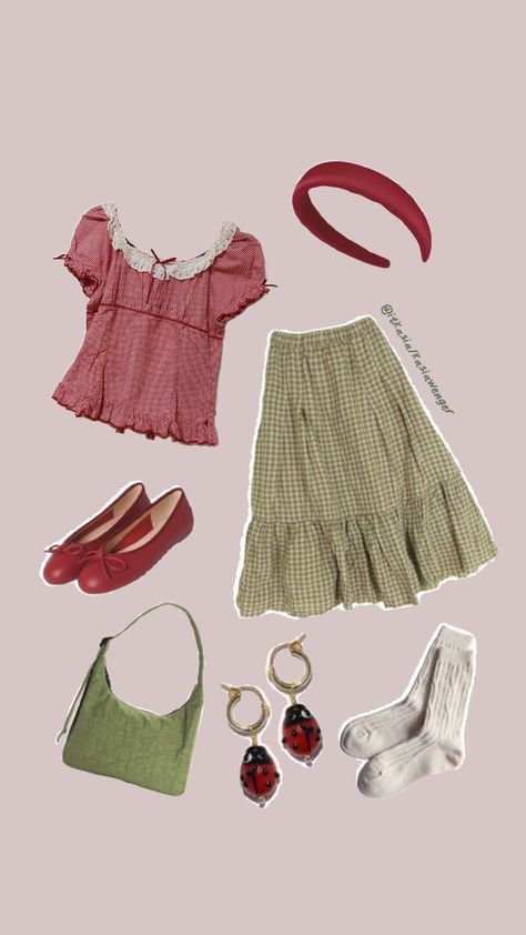 gingham picnic vibes #spring #picnic #outfit #twee #coquette #cottage #idea #inspo #vintage #retro #unique Floral Picnic Outfit, Cute Picnic Date Outfits, Coquette Picnic Outfit, Dti Outfit Theme Spring, Gingham Dress Aesthetic, Dti Summer Outfit Ideas, Twee Summer Outfits, Vintage Artsy Outfit, Twee Fashion Outfits