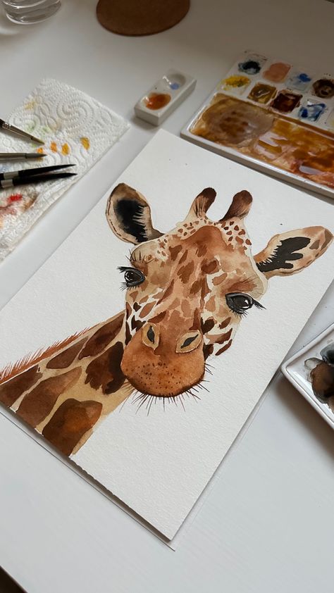 Cute giraffe illustration watercolor Cute Giraffe Illustration, Giraffe Watercolor Painting, Akvarel Illustration, Painting Giraffe, How To Mix Colors, Faces Painting, Watercolor Basics, Giraffe Portrait, Painting Together