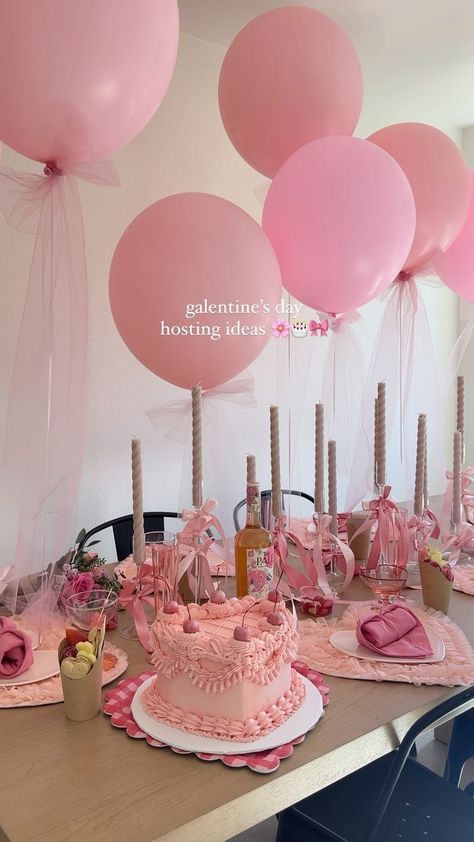 i love a cute and easy party hack and opting for large 24-36in balloons for decor is one of my favorite ways to create a big look for less!… | Instagram Light Pink Themed Birthday Party, Pink Girly Birthday Party, Bow Birthday Theme, Pink Aesthetic Party, Bow Themed Birthday Party, Birthday 16, Girly Birthday Party, Bow Birthday, Tulle Ribbon