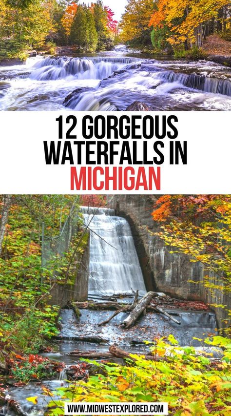 12 Gorgeous Waterfalls In Michigan Best Hikes In Lower Michigan, Hiking In Michigan, Michigan Hikes, Hiking Michigan, Porcupine Mountains Michigan, Michigan Hiking, Places To Visit In Michigan, Michigan Bucket List, Munising Michigan
