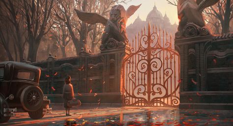 ArtStation - Entrance of the Manor, Quentin Regnes Environmental Art, Blog Art, Fantasy City, Art Et Illustration, Animation Background, Visual Development, 판타지 아트, Environment Design, Environment Concept Art