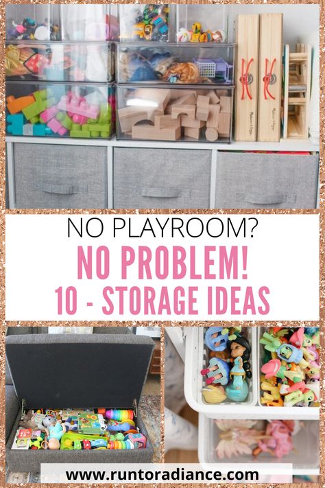 No Playroom? No Problem! 10 Toy Storage Ideas For Any Space Toy Storage In Small Spaces, Toy Storage In Dining Room, Small Bedroom Toy Organization, Loving Room Toy Storage, Small Living Room Toy Organization, Sorting Toys Organizing, Hide Kid Toys In Living Room, Kids Toy Storage Small Spaces, Toy Storage Shared Bedroom