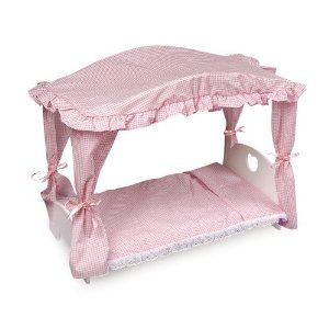 possible bed Doll Bunk Beds, Doll Crib, Fabric Canopy, Doll Beds, Doll Bed, Pink Fits, Canopy Bed, Barbie Furniture, Pink Gingham