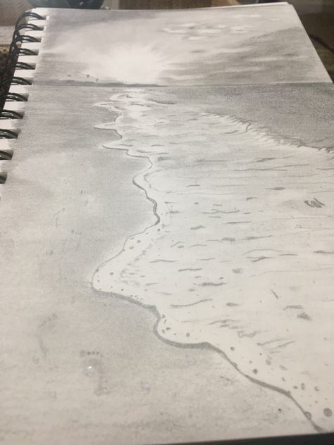 Ocean Wave Drawing, Waves Sketch, Sea Animals Drawings, Water Sketch, Beach Sketches, Ocean Drawing, Wave Drawing, Landscape Pencil Drawings, Beach Drawing