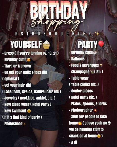 18th Birthday To Do List, 21st Birthday Plans Ideas, What To Do For My 18th Birthday, 21st Birthday Plans, Places To Go Out To Eat For Your Birthday, Things To Do For Your Sweet 16, Things To Do For Your Birthday Baddie, Thing To Do For Your 13 Birthday, What To Do On 18th Birthday