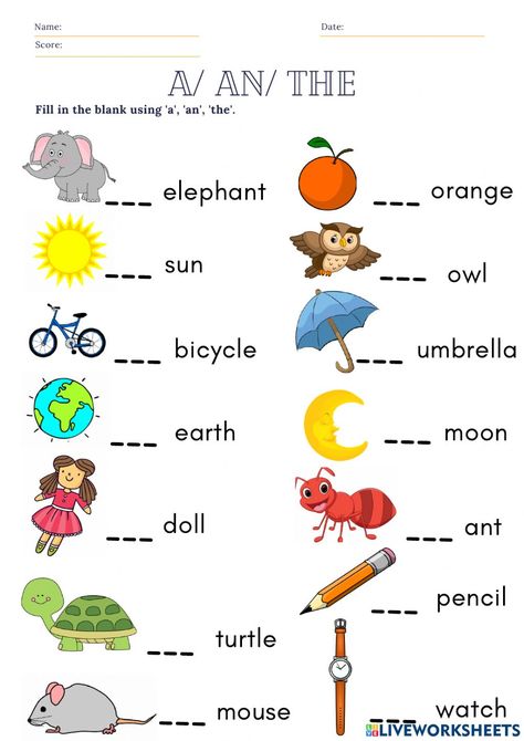 Articles online worksheet for Grade 2. You can do the exercises online or download the worksheet as pdf. Teaching Syllables, Summative Test, Article Grammar, Articles Worksheet, Articles For Kids, Alphabet Activities Kindergarten, Materi Bahasa Inggris, Kids Worksheet, English Worksheets For Kindergarten