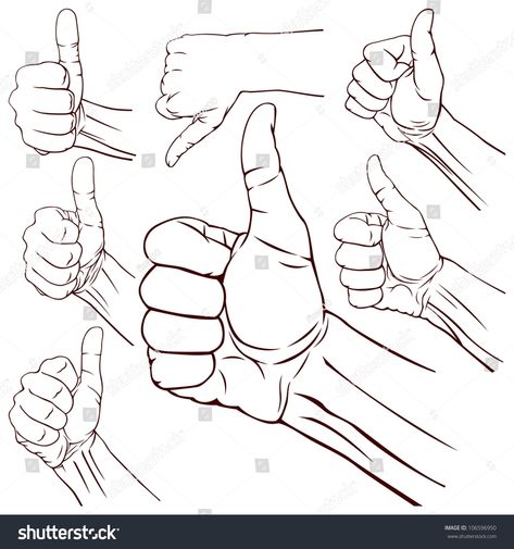 Set of Seven Hands With Thumb Finger Up. Rasterized Version #Ad , #AFFILIATE, #Thumb#Hands#Set#Version Throwing Hand Reference, Thumbs Up Reference, Thumbs Up Drawing, Ideas Illustration, Male Figure Drawing, Human Anatomy Drawing, Human Figure Drawing, Hand Drawing Reference, Anatomy Sketches