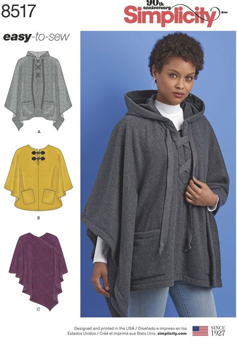 Simplicity  Simplicity Pattern 8517 Misses' Set of Ponchos sewing pattern Couture, Poncho Pattern Sewing, Plus Size Sewing Patterns, Womens Poncho, Plus Size Sewing, Poncho Pattern, Paper Sewing Patterns, Pattern Store, Womens Sewing Patterns