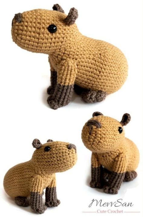Amigurumi Capybara, Crochet Kawaii, Crochet Mignon, Confection Au Crochet, Easy Crochet Animals, Crochet Simple, Crochet Gratis, Start Knitting, Kawaii Crochet