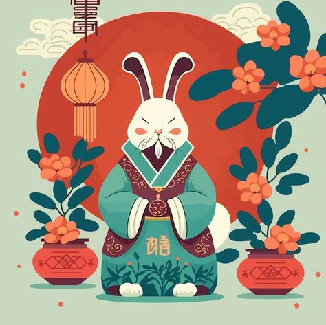 Cny Packaging, Chinese New Year Rabbit, Chines New Year, Chinese Rabbit, 2023 Rabbit, Rabbit Chinese, Year Poster, 2023 Year, Rabbit Illustration