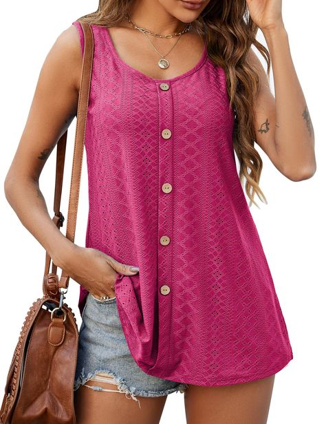 PRICES MAY VARY. ❤Fabric - Eyelet tops for women made of 90%Polyester、10%Spandex, super soft/swing/comfy/stretchy/lightweight /breathable/skin-friendly, easy to wash and quick to dry. ❤Summer Sleeveless Design - Crew neck shirts for women with casual easy-matching classic design deliver a simple and fashionable style. Plus size for curvy women tops show your charm, best basic tees for women in your closet. ❤Matching - It can pair with your favorite leggings, shorts, denim jeans, etc.It's also pe Plaid Shirt Women, Leggings Shorts, Women's Tank Tops, Tops Plus Size, Eyelet Top, Shorts Denim, Basic Tees, Sleeveless Tunic, Tees For Women