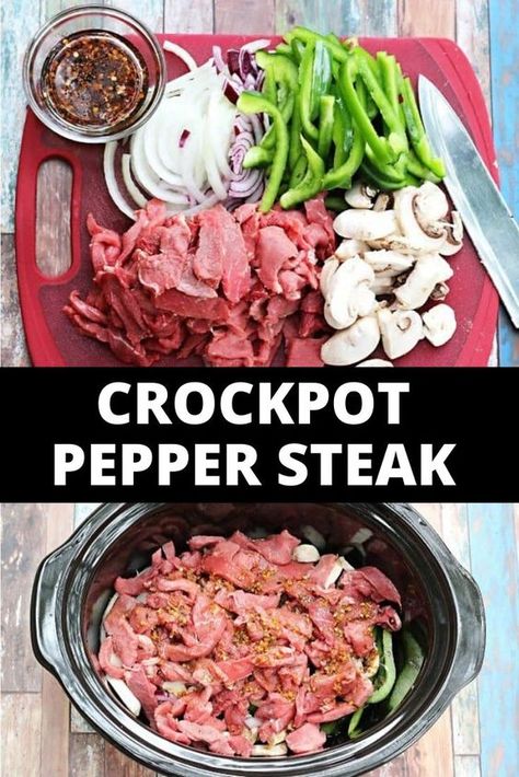 Peper Steak, Steak Crockpot, Crockpot Steak Recipes, Crockpot Pepper Steak, Crockpot Steak, Crockpot Stuffed Peppers, Pepper Steak Recipe, Healthy Dinner Recipes For Family, Dinner Recipes For Family