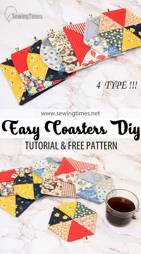 Tela, Patchwork, Quilted Fabric Coasters Diy, Sewing Crafts For Christmas Gifts, Quilted Holiday Gifts, Hexagon Fabric Coasters, Fabric Scrap Coasters Diy, How To Sew A Coaster, Easy Things To Sew For Christmas Gifts