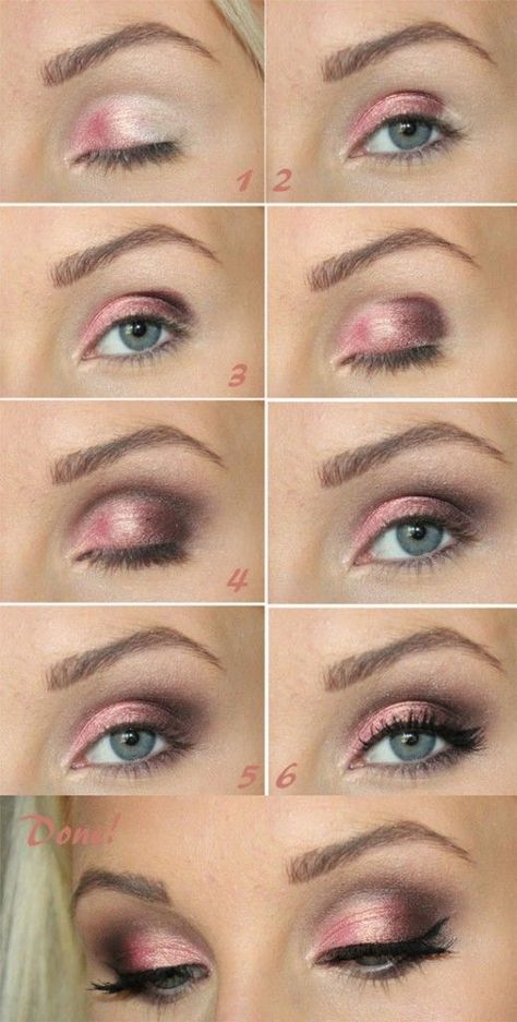 Pink Eye Makeup Tutorial for Blue Eyes Make Up Mata, Light Smokey Eye, Smokey Eye Make Up, Blue Eye Makeup Tutorial, Pink Smokey Eye, Smink Inspiration, Pink Eye Makeup, Beauty Make-up, Pink Eye