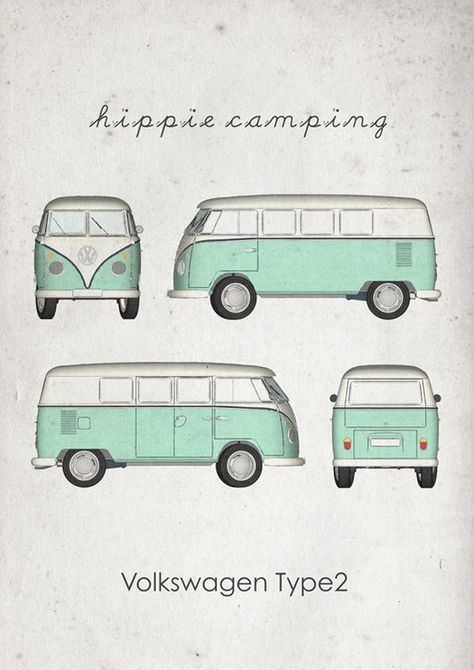 Hippie Camping. Volkswagen Type2. Wall Art. Car Graphic. by jbFARM: Volkswagen Bus Art, Combi Hippie, Kombi Hippie, Van Drawing, Bus Drawing, Carros Vintage, Van Vw, Bus Art, Hippie Car