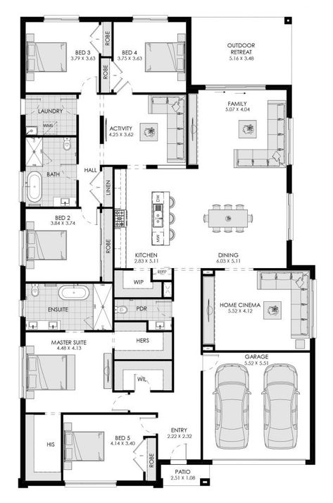 5 Bedroom Family Home, One Level Barndominium Floor Plans, Modern Houses Layout, Best House Plans Layout, Home Design Features, Fowler Homes, Rumah Moden, 4 Bedroom House Designs, Single Storey House Plans