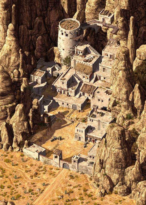 Desert Town, Rocky Terrain, Dark Sun, Old Castle, Rpg Map, Dungeon Maps, Fantasy Castle, Fantasy City, Fantasy Setting