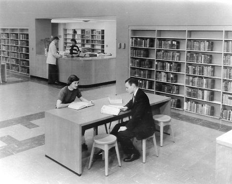 Topeka Public Library, c. 1960. 1960s Library, Social Institutions, Delta Green, American Library, Kansas Usa, American Library Association, Vintage Library, Fantasy Photography, Mystery Novels