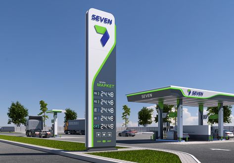 Seven. Petrol Station. on Behance Signage Design, Petrol Station Aesthetic, Minimal Logos Inspiration, محطة وقود, Christmas Arch, Entrance Gates Design, Petrol Station, Filling Station, Service Station