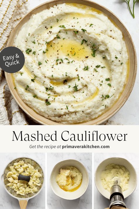 Mashed cauliflower is a delicious and healthy low-carb comfort food that you can use in so many different ways! My mashed cauliflower recipe comes together in under 30 minutes with just a few ingredients and is the perfect side dish for easy weeknight dinners or an elegant holiday table. #mashedcauliflower Cauliflower Grits, Mashed Potatoes Thanksgiving, Ww Dinner, Beach Recipes, Mashed Cauliflower Recipe, Cauliflower Mashed Potatoes, Cauliflower Mash, 2b Mindset, Mash Recipe