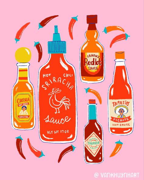 Food Artists, Hot Sauces, Pottery Painting Designs, Cv Design, Iphone Wallpaper App, Inspirational Artwork, Food Illustrations, Red Hot, Illustration Print