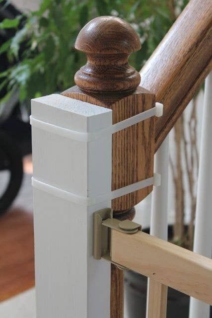 34 Little Hacks That Will Make Parenting So Much Easier Perlengkapan Bayi Diy, Baby Gate For Stairs, Baby Bottle Storage, Diy Baby Gate, Stair Banister, Stair Gate, Pet Stairs, Bunk Beds With Stairs, Deck Stairs