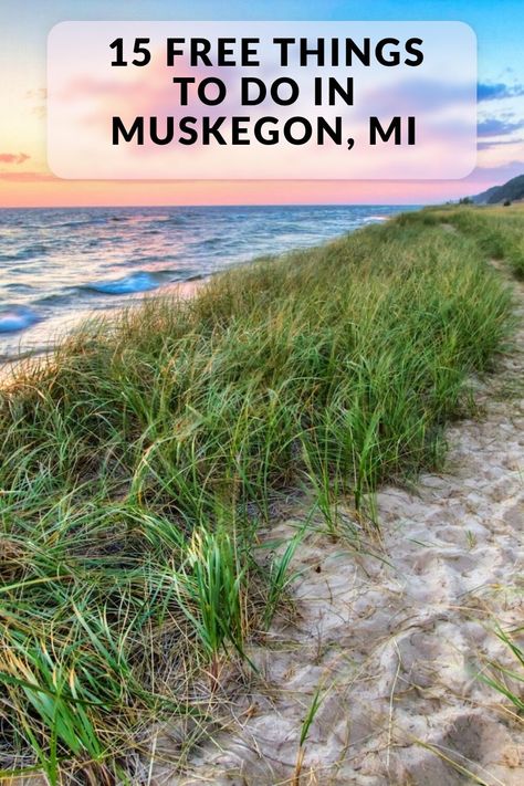 Discover the free things to do in Muskegon, MI, including Pere Marquette Park, Muskegon Lakeshore Trail, Art Cats Gallery, Hackley Public Library, and more! Muskegon State Park, Pere Marquette, Muskegon Michigan, Pedestrian Walkway, Harbour Town, Summer Trip, Nature Preserve, Free Things To Do, Free Things