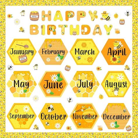 Amazon.com: Kosiz 63 Pcs Bee Themed Birthday Bulletin Board Sets Paper Cutouts with Glue Point Bee Birthday Classroom Bulletin Board Display Bee Theme Birthday Chart Wall Decor for School : Office Products Bee Decorations For Classroom, Honey Bee Theme Decoration, Bee Bulletin Board Ideas, Wall Decor For School, Bee Theme Classroom, Bee Themed Classroom Decor, Birthday Cutouts, Bee Birthday Decorations, Bee Theme Birthday