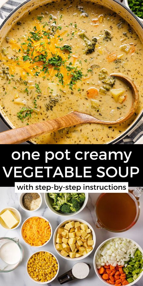 Homemade Soup, Creamy Vegetable Soup, Veggie Soup Recipes, Creamy Vegetable Soups, Vegetable Soup Recipes, Soup Dinner, Veggie Soup, Easy Soups, Easy Soup Recipes