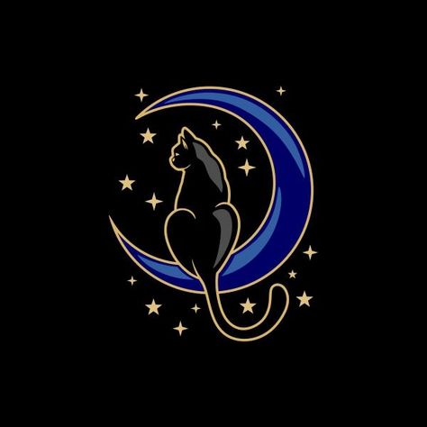 Crescent Moon Logo Design, Moonlight Logo Design, Cat Silhouette Printable, Moonlight Logo, Crescent Moon Drawing, Logo Gato, Crescent Moon Symbol, Moon And Cat, Crescent Moon Art