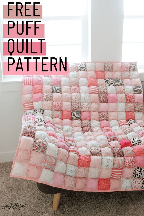 Puff Quilt Tutorial Charm Pack Friendly - see kate sew Patchwork, Quilting Blanket Ideas, Bubble Quilt Pattern, Puff Blanket Bubble Quilt, Puffy Quilt How To Make A, How To Make A Baby Quilt, Puff Quilts For Beginners, How To Quilt For Beginners, Quillow Pattern