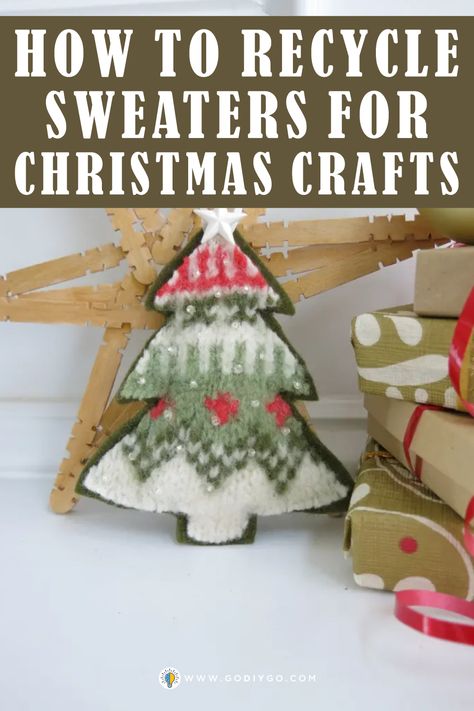 Felted Wool Christmas Tree Ornaments, Pillows From Sweaters, Crafts Using Old Sweaters, Felted Sweater Crafts, What To Do With Old Sweaters, Felted Wool Crafts Projects Old Sweater, Recycled Sweater Projects, Old Sweaters Repurposed, Repurpose Sweaters Ideas