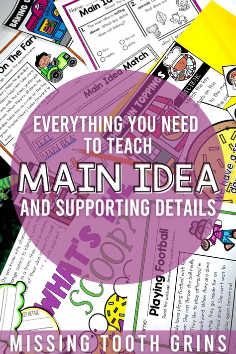 Comprehension Bookmarks, Main Idea And Supporting Details, Teaching Main Idea, Reading Graphic Organizers, Missing Tooth, Ela Lesson Plans, Supporting Details, Reading Unit, Central Idea