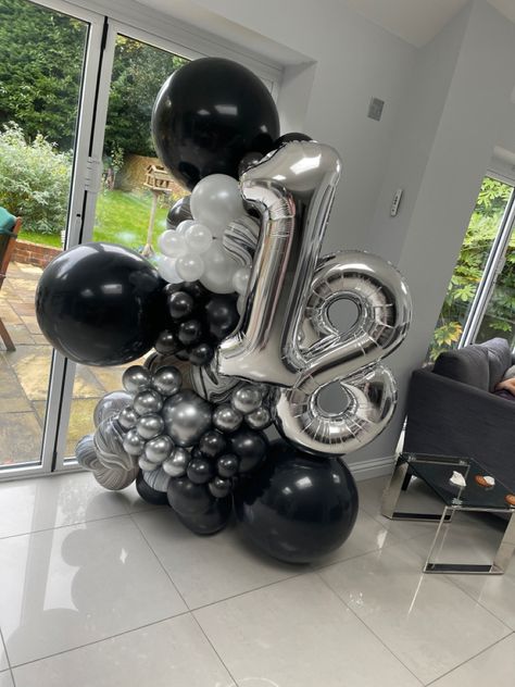 Men 18th Birthday Party Ideas, Birthday Decorations Black Sliver, 18th Bday Party Ideas Boys, Boys 18th Birthday Decoration Ideas, 18th Birthday Boy Ideas, 18th Birthday Party Ideas Boy, Boy 18th Birthday Ideas, 18th Birthday Balloons Decoration, Balloon Bouquet For Men