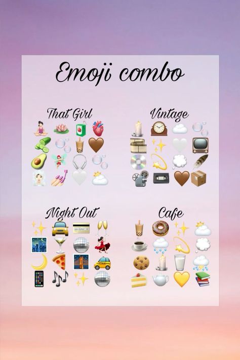 Some emoji combos you can use when you don't know have a captionnightout thatgirl cafe vintage emojicombo emoji instagram caption aesthetic Lapse Emoji Combos, Museum Emoji Combinations, Book Emoji Aesthetic, Nyc Emoji Combos, Cafe Emoji Combo, Baking Emoji Combo, Book Emoji Combo, Vintage Emoji Combinations, Food Emoji Combo